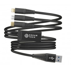 Кабель Dream DX01 3 в 1 Micro USB / Type-C / Lightning 2.4А черный 1.5 м