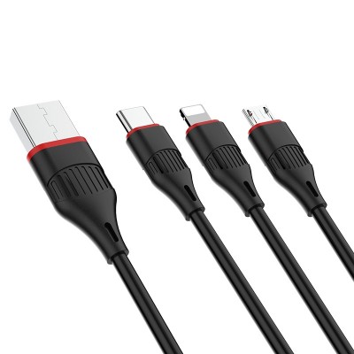Кабель USB AM - MicroUSB BM +Lightning перех, 1м, чёрный