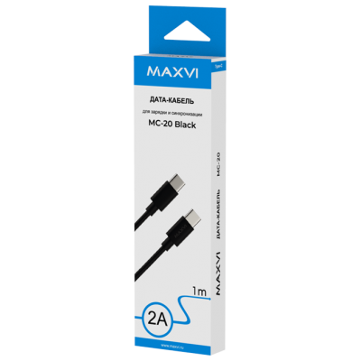 Кабель Maxvi (MC-20) USB-C - USB-C черный, 1м, 2A