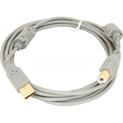 Кабель USB AM - USB BM интерфейсный &quot;iLAN&quot; Lux, медь, 3 м, серый