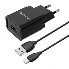 Зарядное устройство FUMIKO CH09 1USB 1А с кабелем Micro USB черное